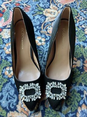 BCBGeneration Black Pointed Toe Crystal-Embellished Pumps
